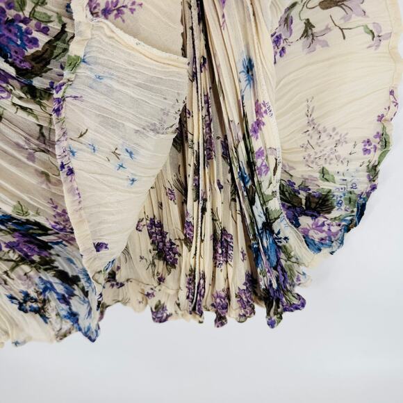 Nostalgia Vintage Crinkle Floral Dress Cream Purple Sleeveless Mini Size M‎ - Picture 5 of 9